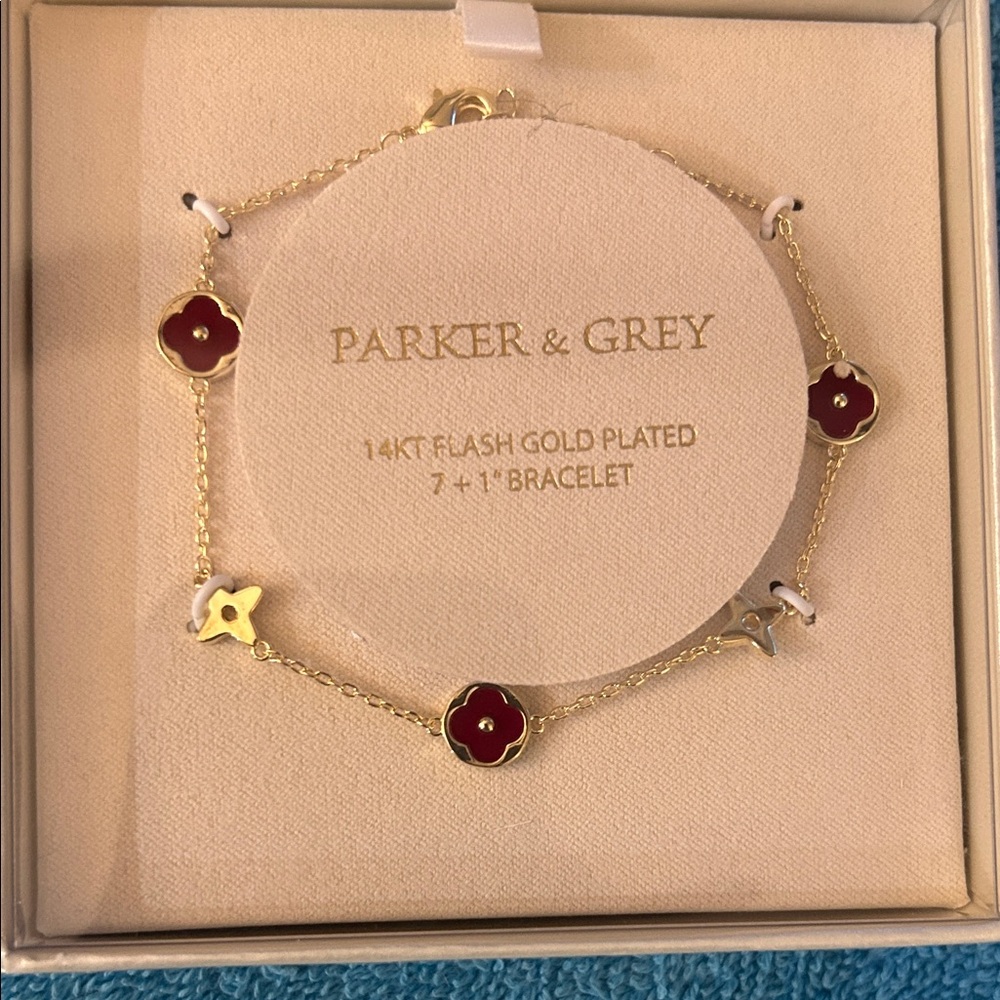 Gold Plated Bracelet with Red Floral Accents